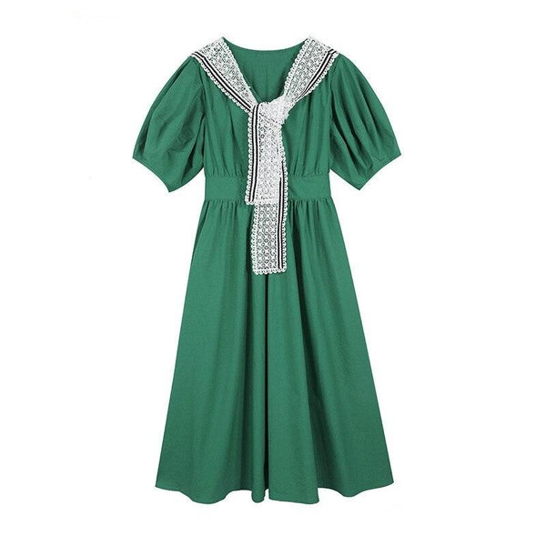Solid Pure Casual Chic Vintage Dresses Women,Summer ELF Puff Sleeve High Waist Ladies Daily Party Dress | Vimost Shop.