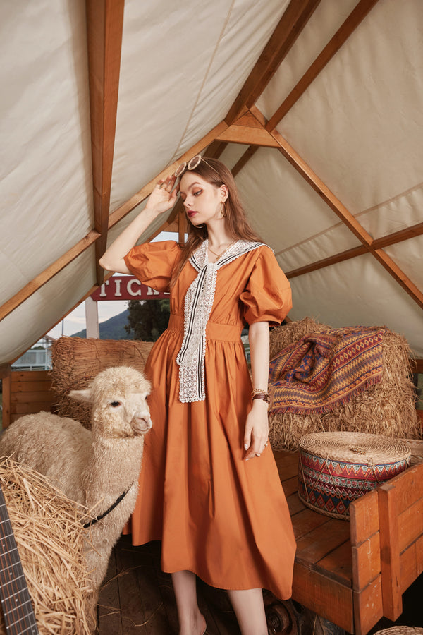 Solid Pure Casual Chic Vintage Dresses Women,Summer ELF Puff Sleeve High Waist Ladies Daily Party Dress | Vimost Shop.