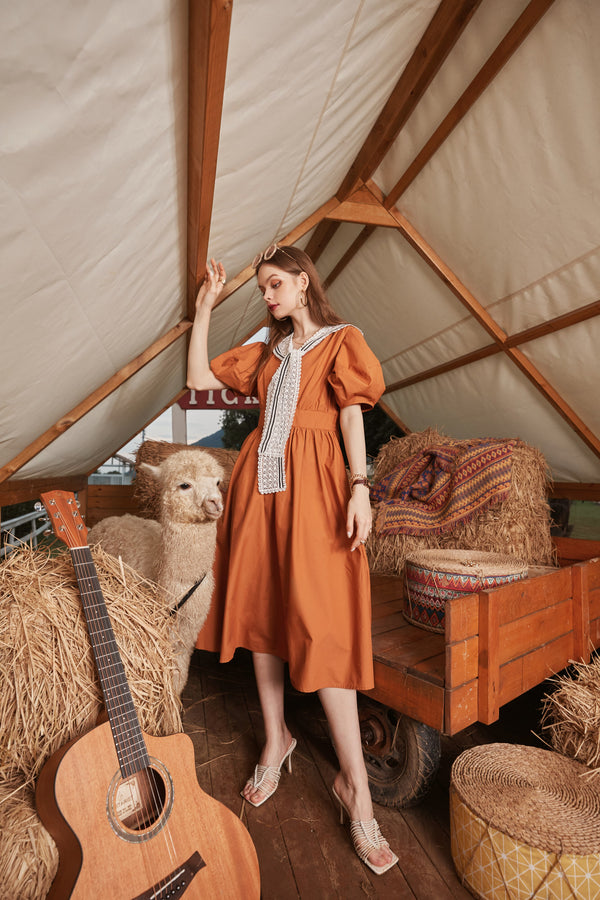 Solid Pure Casual Chic Vintage Dresses Women,Summer ELF Puff Sleeve High Waist Ladies Daily Party Dress | Vimost Shop.