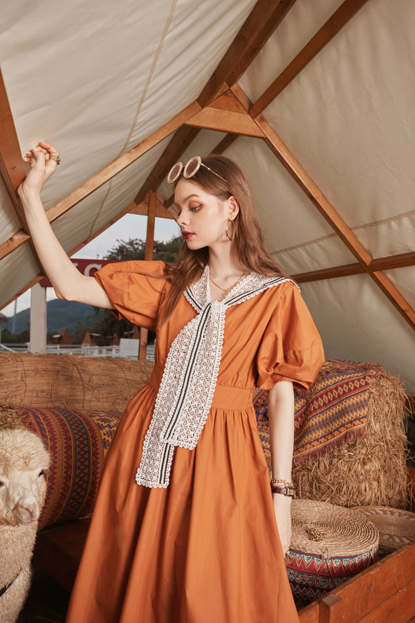 Solid Pure Casual Chic Vintage Dresses Women,Summer ELF Puff Sleeve High Waist Ladies Daily Party Dress | Vimost Shop.