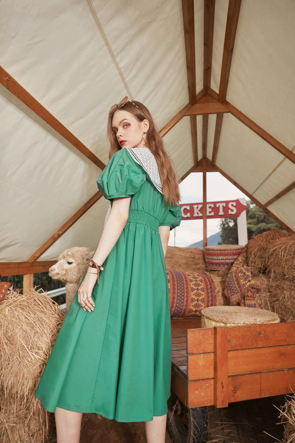 Solid Pure Casual Chic Vintage Dresses Women,Summer ELF Puff Sleeve High Waist Ladies Daily Party Dress | Vimost Shop.