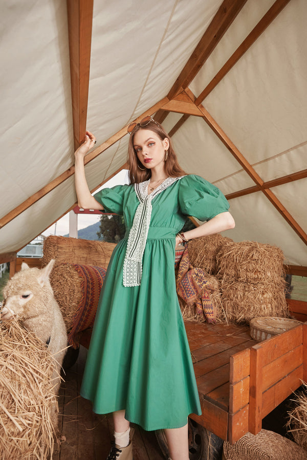 Solid Pure Casual Chic Vintage Dresses Women,Summer ELF Puff Sleeve High Waist Ladies Daily Party Dress | Vimost Shop.