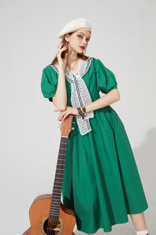 Solid Pure Casual Chic Vintage Dresses Women,Summer ELF Puff Sleeve High Waist Ladies Daily Party Dress | Vimost Shop.
