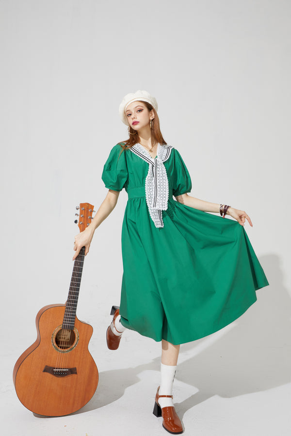 Solid Pure Casual Chic Vintage Dresses Women,Summer ELF Puff Sleeve High Waist Ladies Daily Party Dress | Vimost Shop.