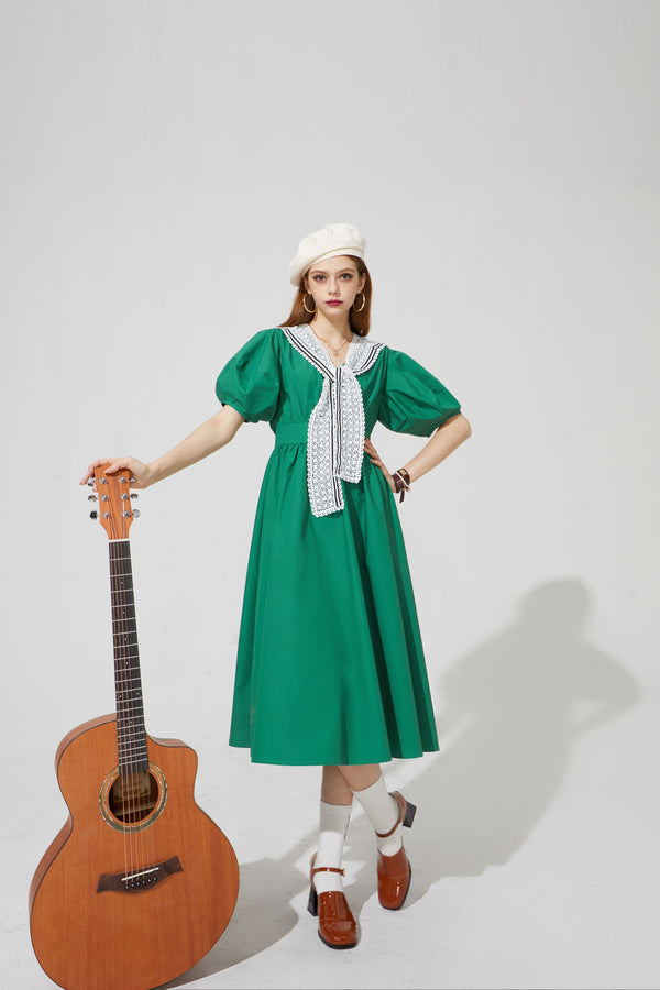 Solid Pure Casual Chic Vintage Dresses Women,Summer ELF Puff Sleeve High Waist Ladies Daily Party Dress | Vimost Shop.