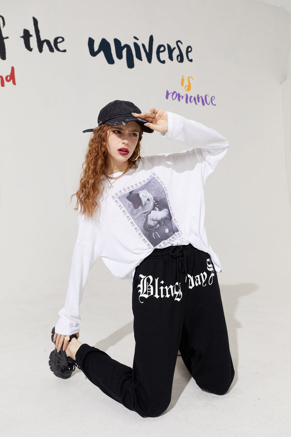 Solid Letter High Waist Straight Casual Women Harem Trouser,Autumn Chic Pure Korean Ladies Basic Daily Bottom | Vimost Shop.