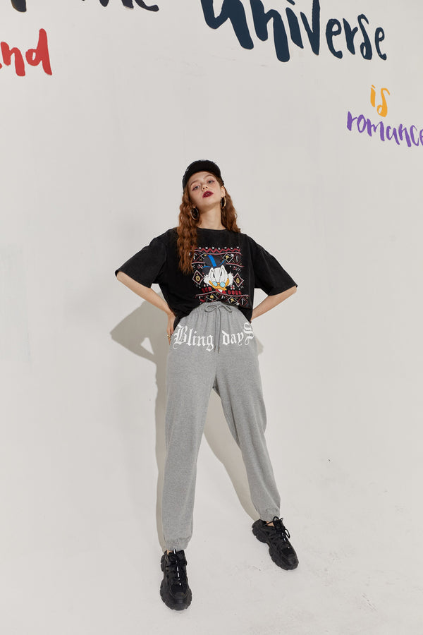 Solid Letter High Waist Straight Casual Women Harem Trouser,Autumn Chic Pure Korean Ladies Basic Daily Bottom | Vimost Shop.