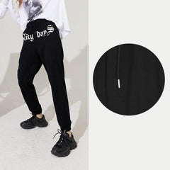 Solid Letter High Waist Straight Casual Women Harem Trouser,Autumn Chic Pure Korean Ladies Basic Daily Bottom