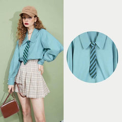 Solid Pure Chic Single Breasted Casual Shirt Women,Autumn Vintage Tie Front,Korean Ladies Daily Top