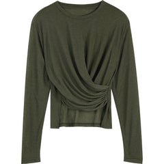 Solid Pure Minimalist Casual T-Shirts Women,Autumn Vintage Full Sleeve Korean Female Basic Daily Tops