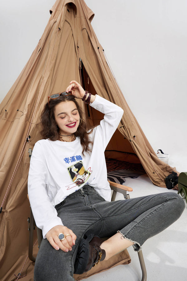 Harajuku Cartoon Print Casual T-Shirts Women Autumn Full Sleeve Korean Ladies Basic Daily Tee | Vimost Shop.