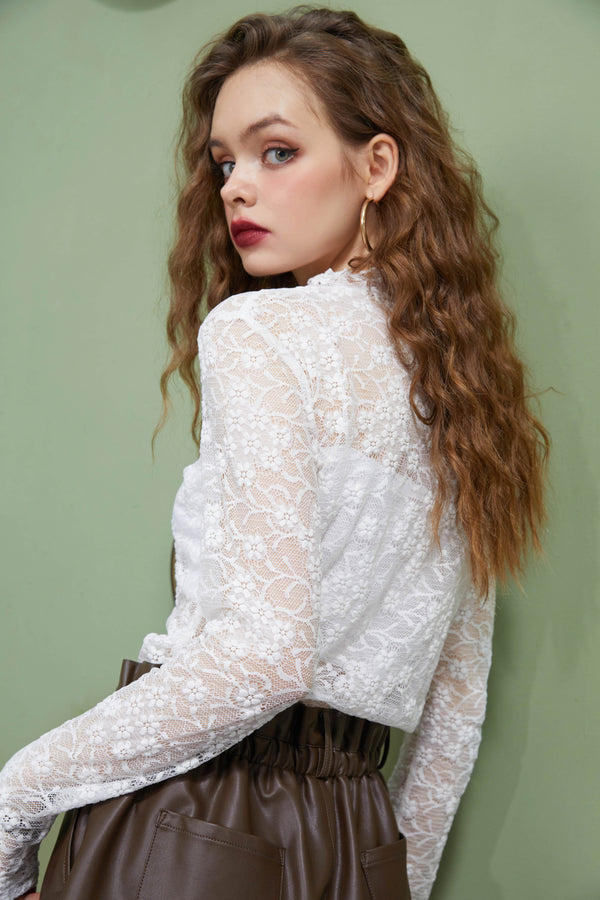 Solid Pure Contrast Lace Casual Chiffon Blouse Women,Autumn Full Sleeve Female,Basic Daily Vintage Top | Vimost Shop.