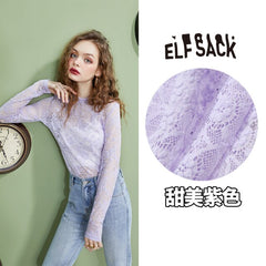 Solid Pure Contrast Lace Casual Chiffon Blouse Women,Autumn Full Sleeve Female,Basic Daily Vintage Top