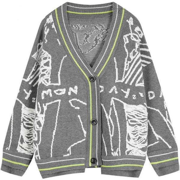 Graphic Jacquard Chic Single Breasted Knit Casual Women Cardigan Autumn Vintage Full Sleeve Daily Top | Vimost Shop.