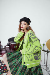 Graphic Jacquard Chic Single Breasted Knit Casual Women Cardigan Autumn Vintage Full Sleeve Daily Top