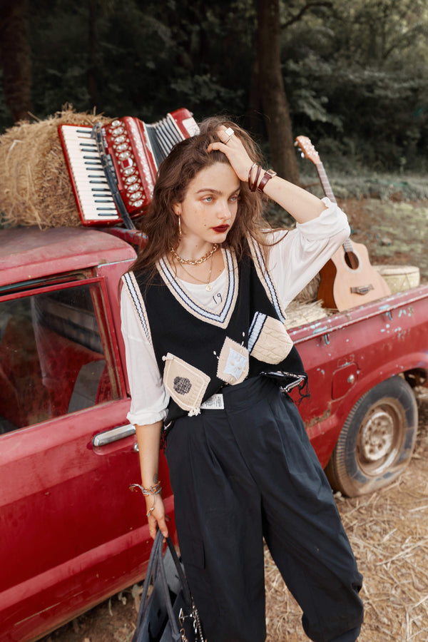 Graphic Applique Chic Casual Women Waistcoat,Autumn Chic Sleeveless Korean Office Ladies Daily Knitted Jackets | Vimost Shop.