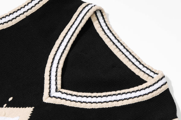 Graphic Applique Chic Casual Women Waistcoat,Autumn Chic Sleeveless Korean Office Ladies Daily Knitted Jackets | Vimost Shop.