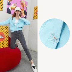 Solid Pure Chic Single Breasted Knit Casual Women Cardigan Autumn Vintage Full Sleeve Girly Sweety Basic Daily Top