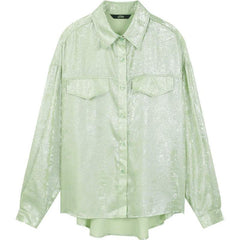 Solid Pure Chic Single Breasted Casual Satin Shirt Women,Autumn Vintage Stylish,Korean Ladies Daily Chiffon Top