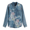 Women's Blouses Plus Size Denim Tops Shirt Summer Shirt Casual Sleeve Shirt Printed Woven Denim Long Sleeve Blouses