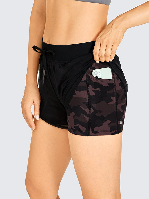 Women's Workout Running Shorts with Liner 2 in 1 Athletic Quick-dry Sports Shorts with Pocket- 3 Inches
