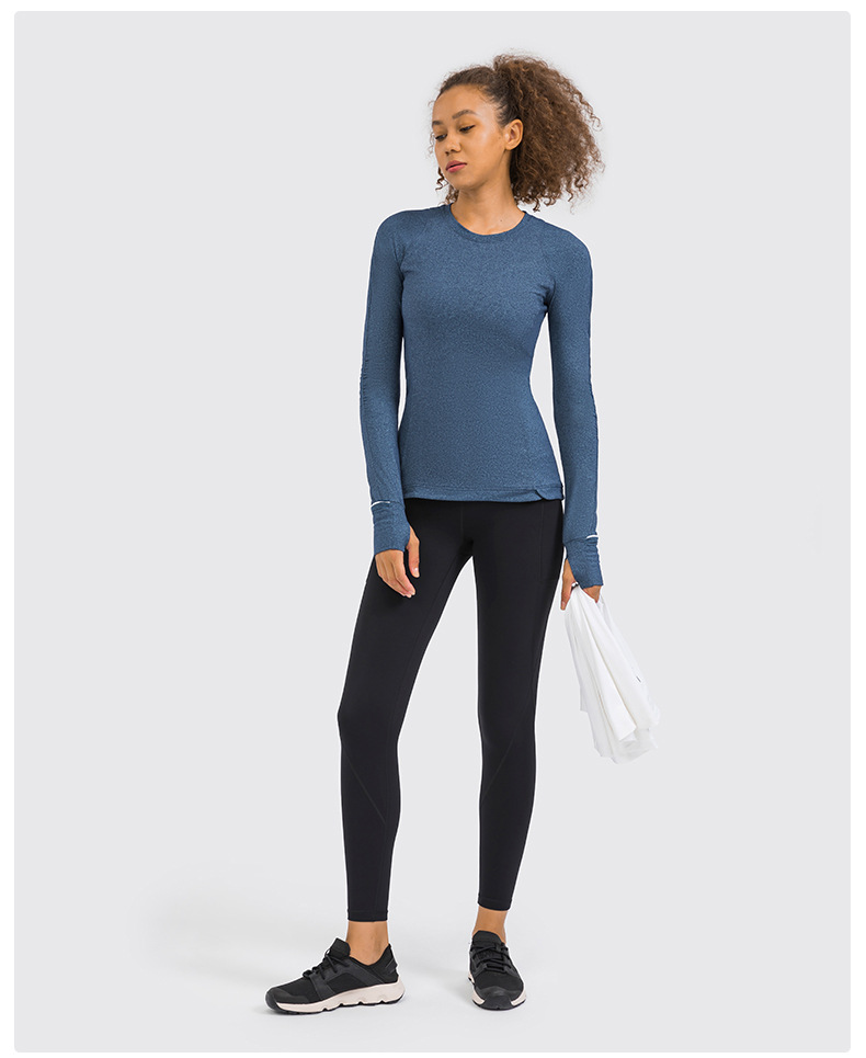 Hidden Zipper Pocket Yoga Workout Sport Pullover Women Thermal Nylon Crew Neck Nylon Running Gym Long Sleeved Shirts