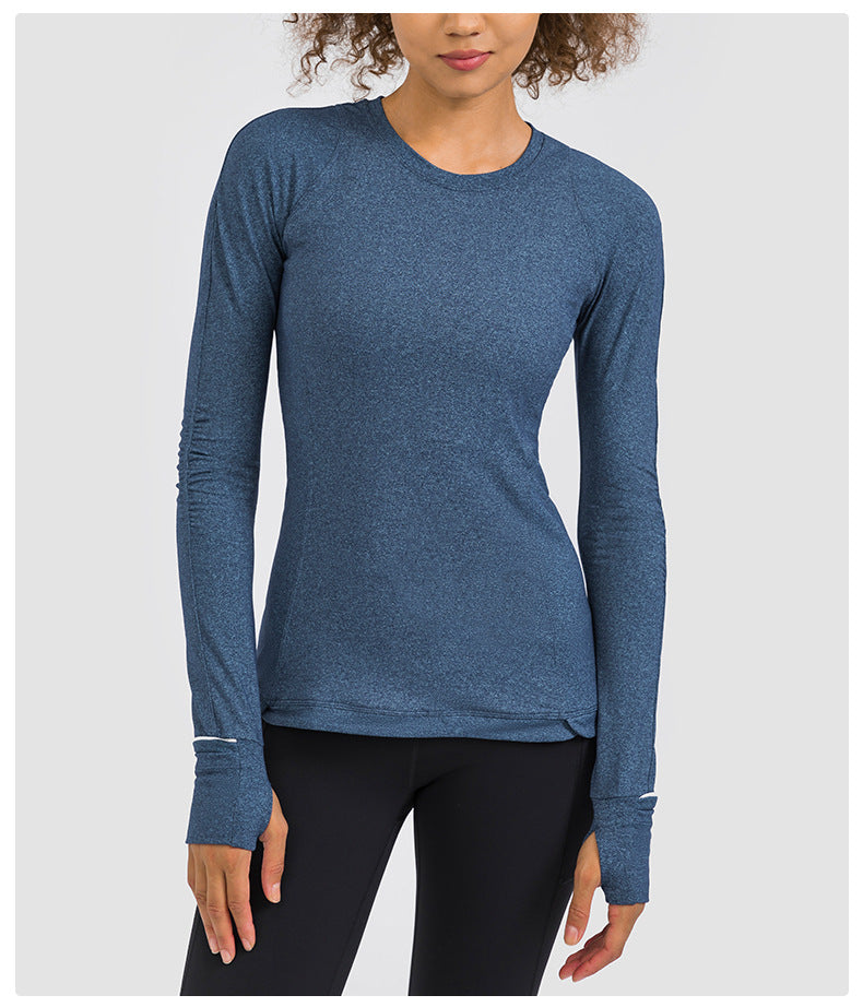 Hidden Zipper Pocket Yoga Workout Sport Pullover Women Thermal Nylon Crew Neck Nylon Running Gym Long Sleeved Shirts