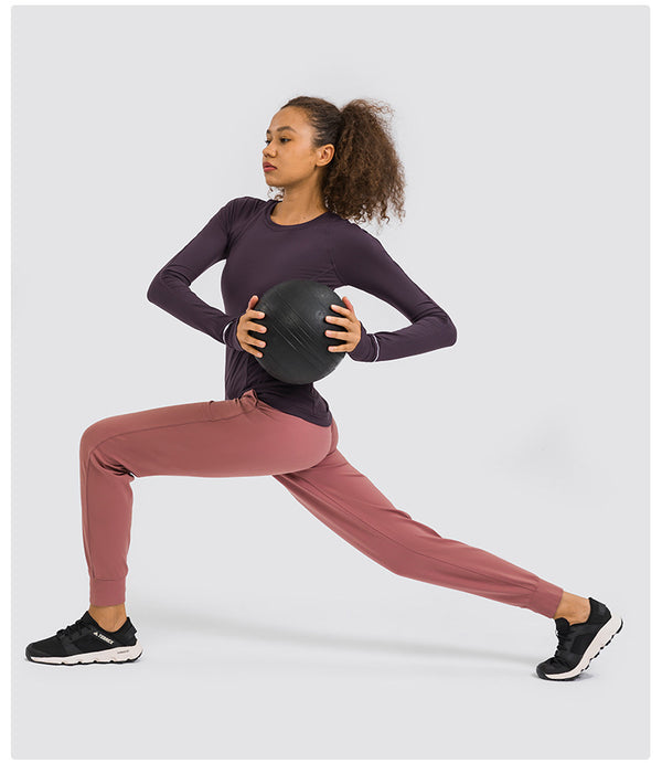 Hidden Zipper Pocket Yoga Workout Sport Pullover Women Thermal Nylon Crew Neck Nylon Running Gym Long Sleeved Shirts