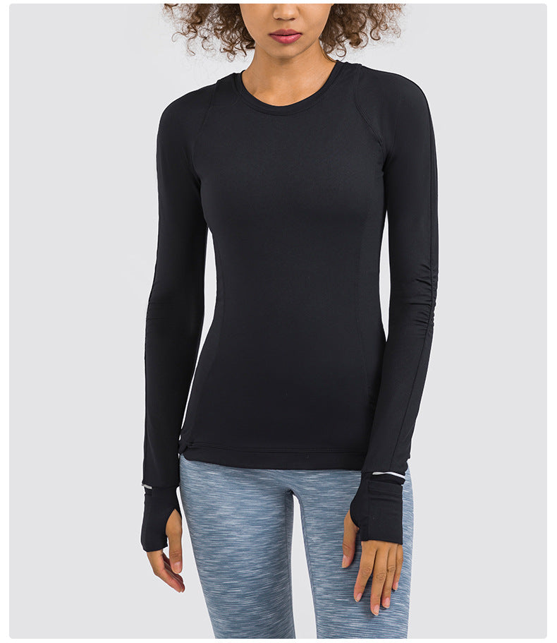 Hidden Zipper Pocket Yoga Workout Sport Pullover Women Thermal Nylon Crew Neck Nylon Running Gym Long Sleeved Shirts