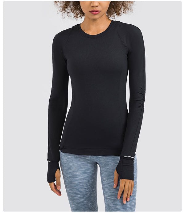 Hidden Zipper Pocket Yoga Workout Sport Pullover Women Thermal Nylon Crew Neck Nylon Running Gym Long Sleeved Shirts