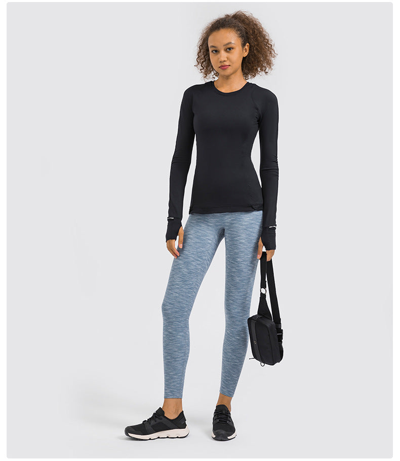 Hidden Zipper Pocket Yoga Workout Sport Pullover Women Thermal Nylon Crew Neck Nylon Running Gym Long Sleeved Shirts