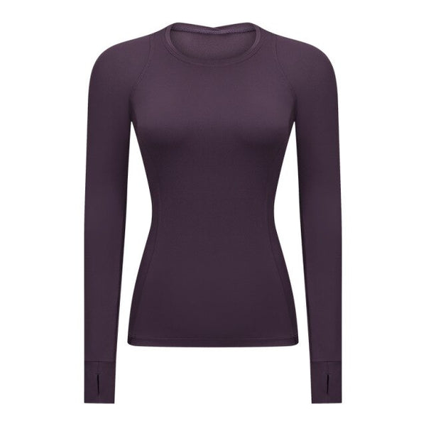 Hidden Zipper Pocket Yoga Workout Sport Pullover Women Thermal Nylon Crew Neck Nylon Running Gym Long Sleeved Shirts