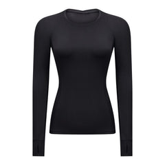 Hidden Zipper Pocket Yoga Workout Sport Pullover Women Thermal Nylon Crew Neck Nylon Running Gym Long Sleeved Shirts