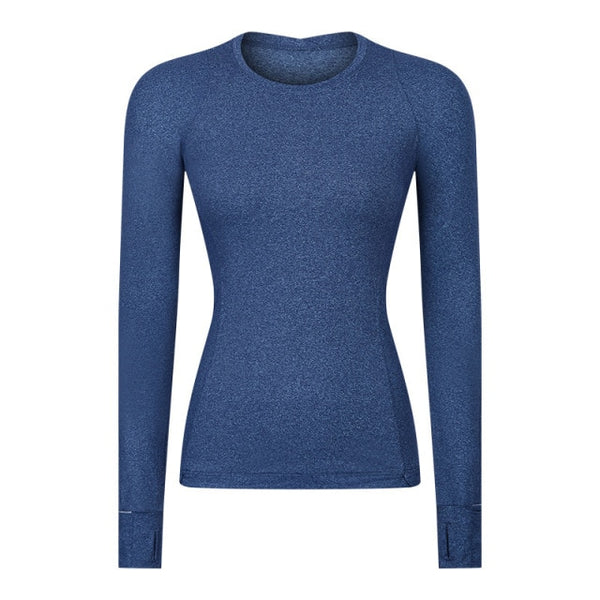 Hidden Zipper Pocket Yoga Workout Sport Pullover Women Thermal Nylon Crew Neck Nylon Running Gym Long Sleeved Shirts