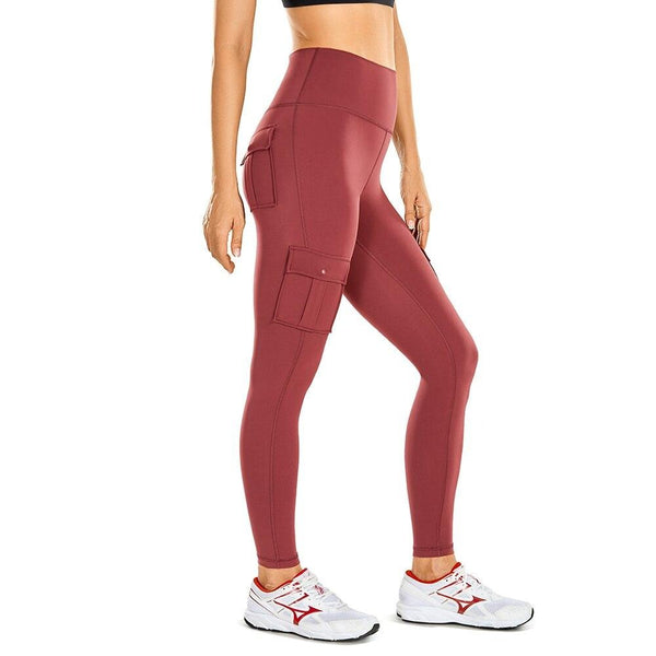 Women's Naked Feeling Cargo Workout Leggings 25 Inches - High Waisted Athletic Yoga Pants with 4 Pockets