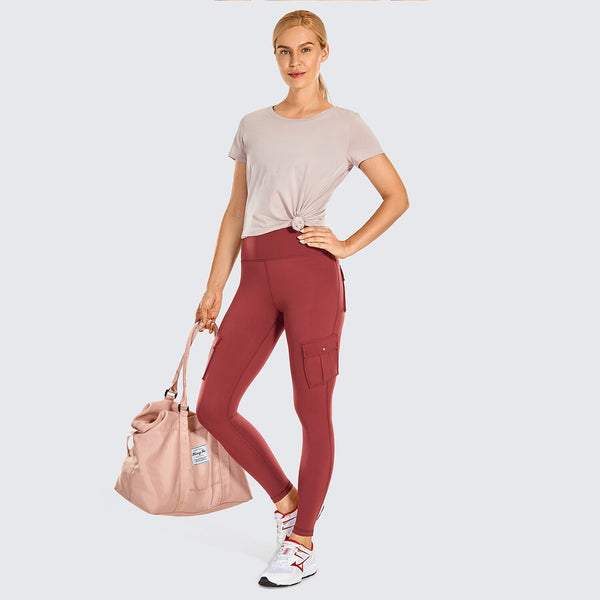 Women's Naked Feeling Cargo Workout Leggings 25 Inches - High Waisted Athletic Yoga Pants with 4 Pockets