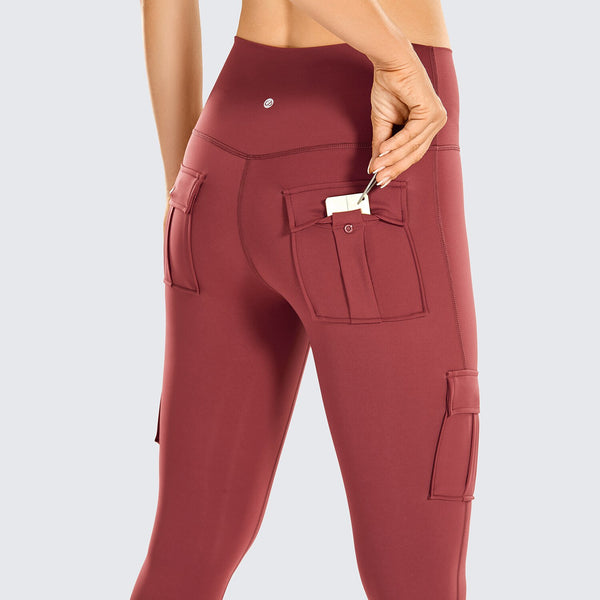 Women's Naked Feeling Cargo Workout Leggings 25 Inches - High Waisted Athletic Yoga Pants with 4 Pockets