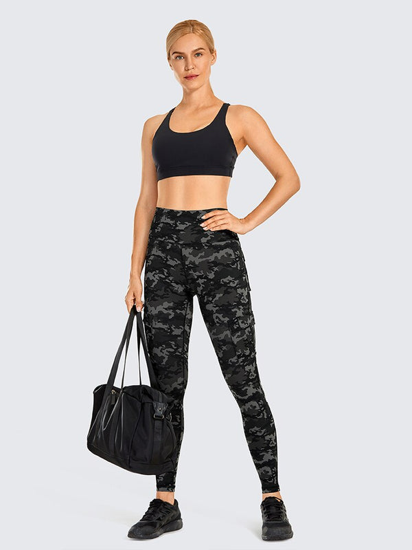 Women's Naked Feeling Cargo Workout Leggings 25 Inches - High Waisted Athletic Yoga Pants with 4 Pockets