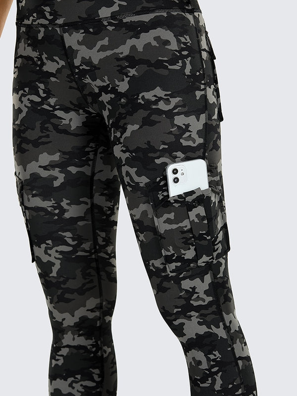 Women's Naked Feeling Cargo Workout Leggings 25 Inches - High Waisted Athletic Yoga Pants with 4 Pockets