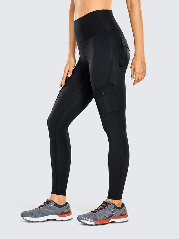 Women's Naked Feeling Cargo Workout Leggings 25 Inches - High Waisted Athletic Yoga Pants with 4 Pockets