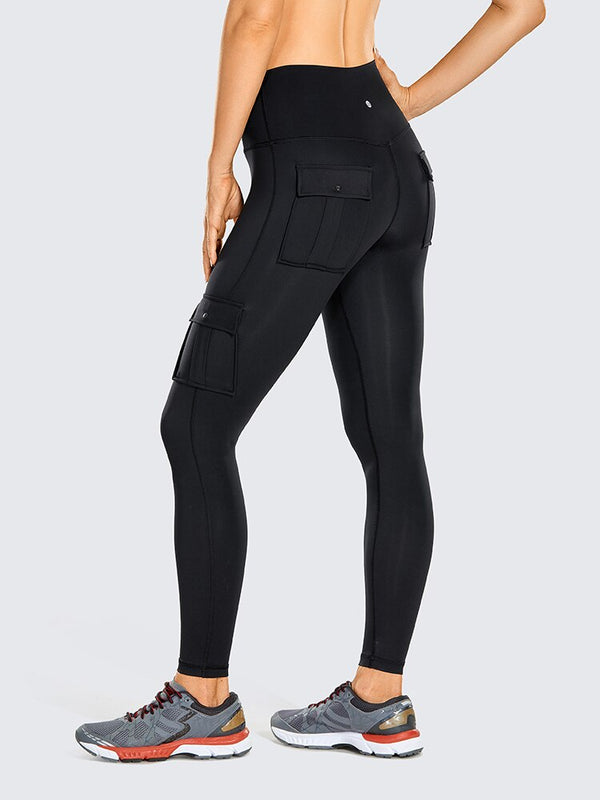 Women's Naked Feeling Cargo Workout Leggings 25 Inches - High Waisted Athletic Yoga Pants with 4 Pockets