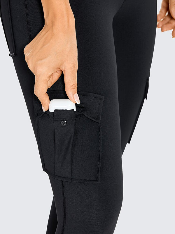 Women's Naked Feeling Cargo Workout Leggings 25 Inches - High Waisted Athletic Yoga Pants with 4 Pockets