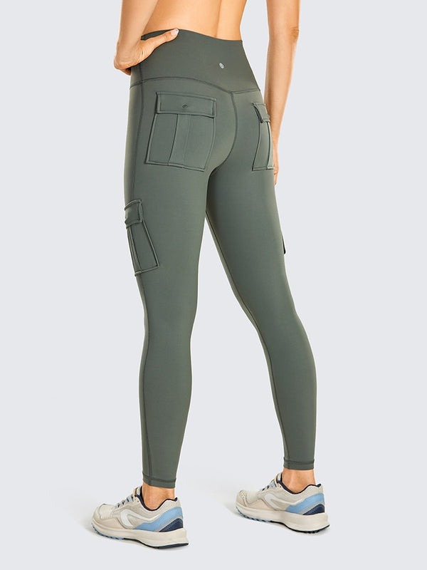 Women's Naked Feeling Cargo Workout Leggings 25 Inches - High Waisted Athletic Yoga Pants with 4 Pockets