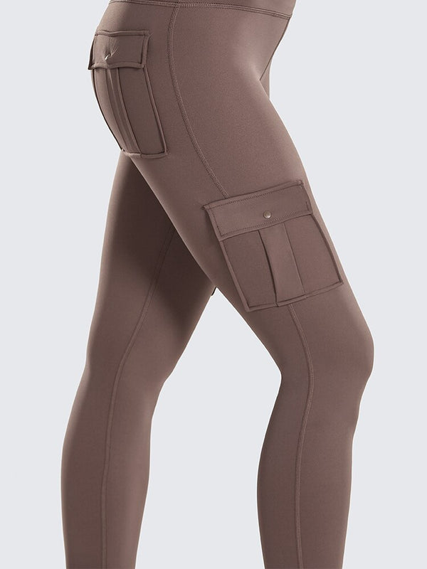 Women's Naked Feeling Cargo Workout Leggings 25 Inches - High Waisted Athletic Yoga Pants with 4 Pockets