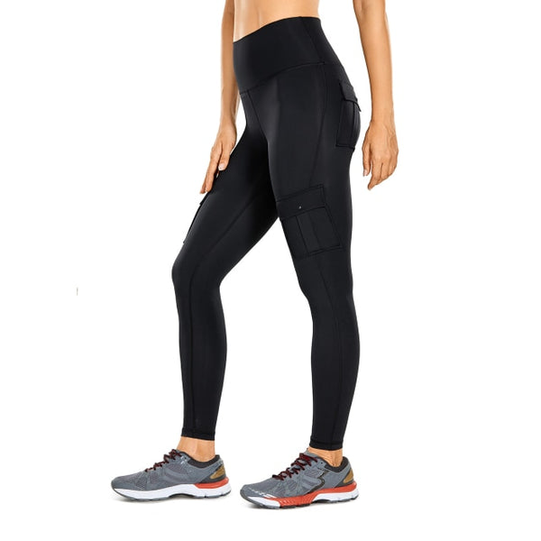 Women's Naked Feeling Cargo Workout Leggings 25 Inches - High Waisted Athletic Yoga Pants with 4 Pockets