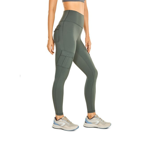 Women's Naked Feeling Cargo Workout Leggings 25 Inches - High Waisted Athletic Yoga Pants with 4 Pockets