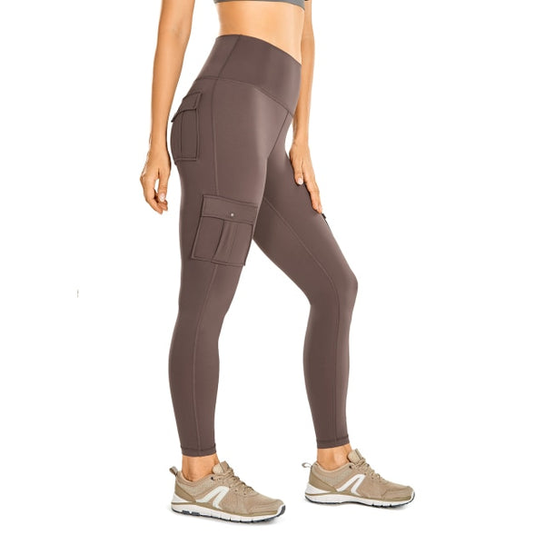 Women's Naked Feeling Cargo Workout Leggings 25 Inches - High Waisted Athletic Yoga Pants with 4 Pockets
