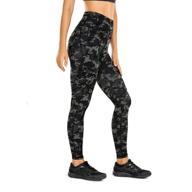 Women's Naked Feeling Cargo Workout Leggings 25 Inches - High Waisted Athletic Yoga Pants with 4 Pockets