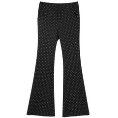 Polka Dot Bead Embroidery High Waist Casual Women Flare Trousers,Spring ELF Korean Ladies Basic Daily Shinny Bottom