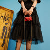 Solid Pure High Waist Casual Women Midi Mesh Skirts,Spring ELF Vintage Contrast Lace,Ladies Basic Daily Bottom